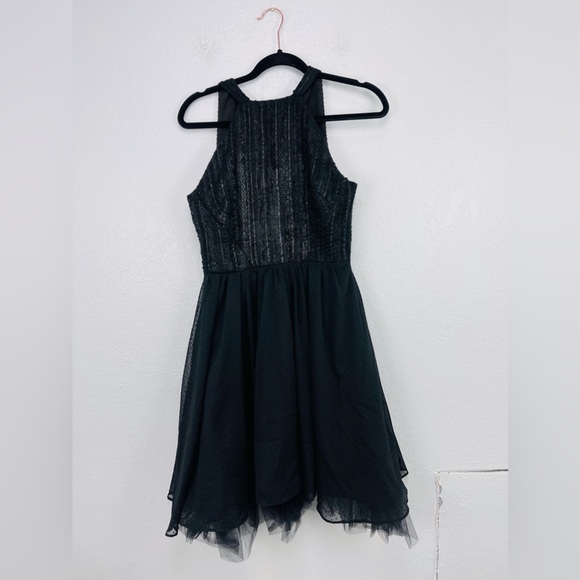 Anthropologie Eva Franco Black Tweed Tulle Halter Fit & Flare Dress - Picture 2 of 6